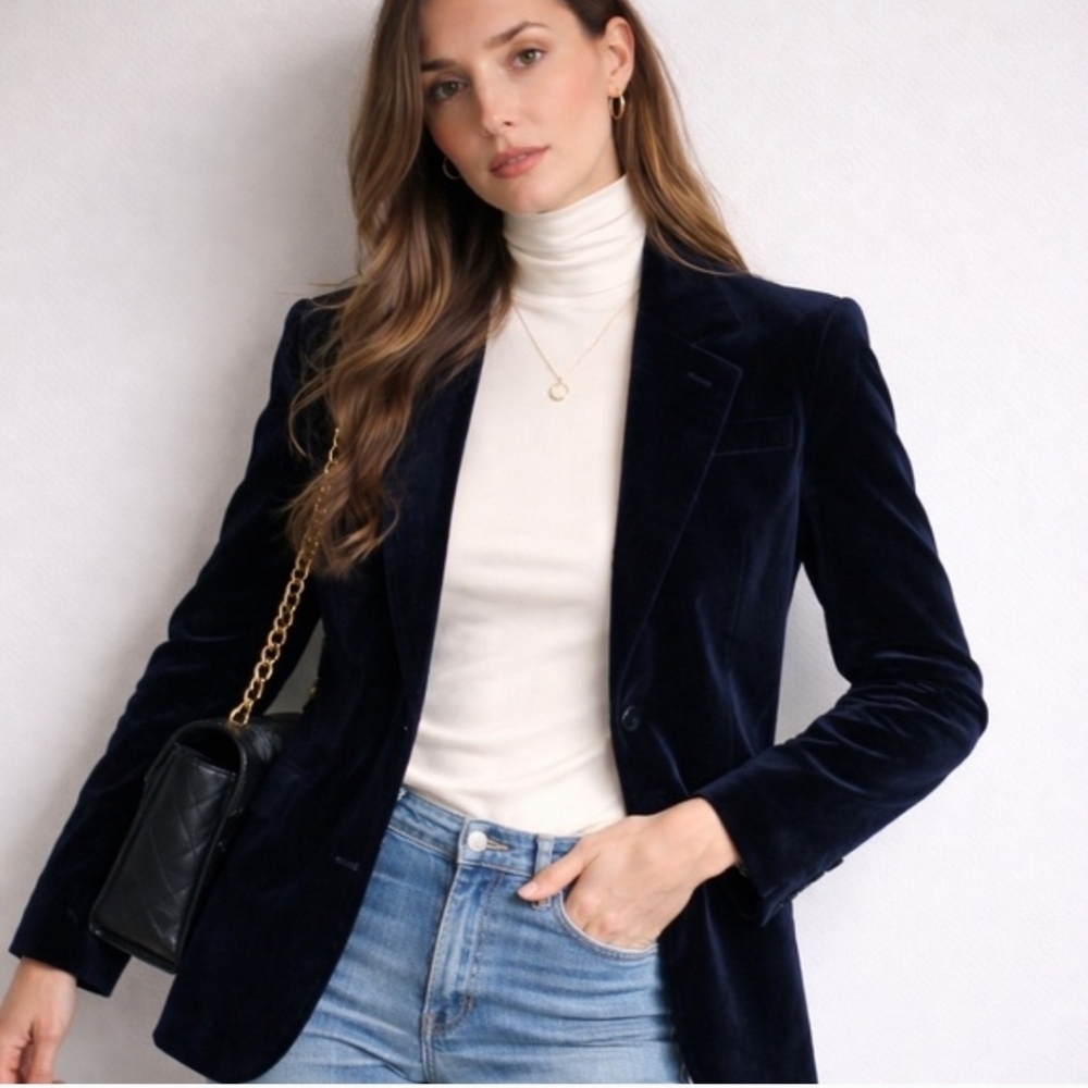 NWT Rollas Marmont Velveteen Blazer In Navy